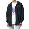 Abrigo con capucha tipo cortavientos Impressionism para hombre, negro