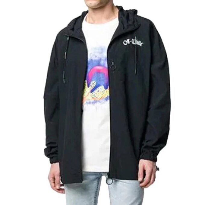 Abrigo con capucha tipo cortavientos Impressionism para hombre, negro