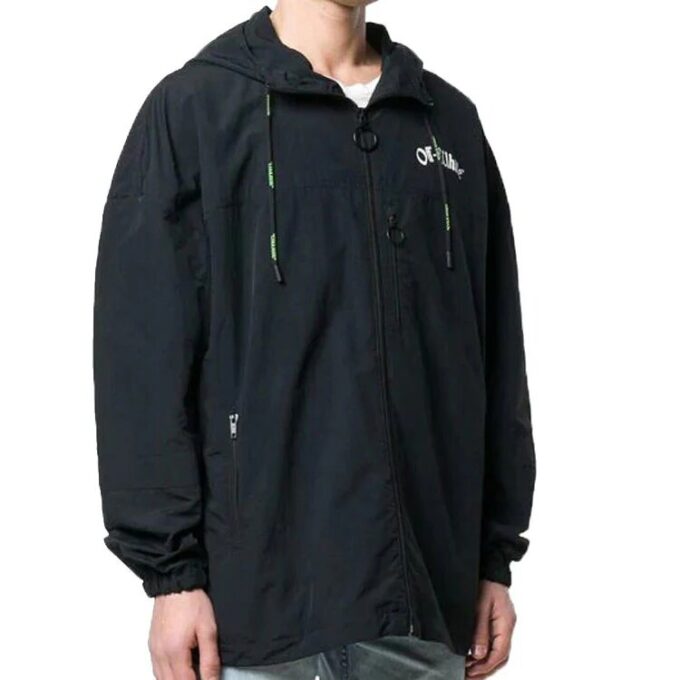 Abrigo con capucha tipo cortavientos Impressionism para hombre, negro