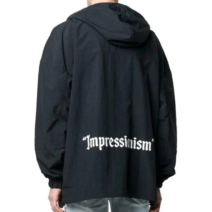 Abrigo con capucha tipo cortavientos Impressionism para hombre, negro