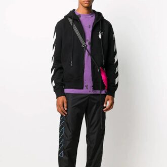 Abrigo con capucha y flechas para hombre, negro