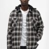 Abrigo de manga larga con capucha a cuadros FW20 para hombre, negro