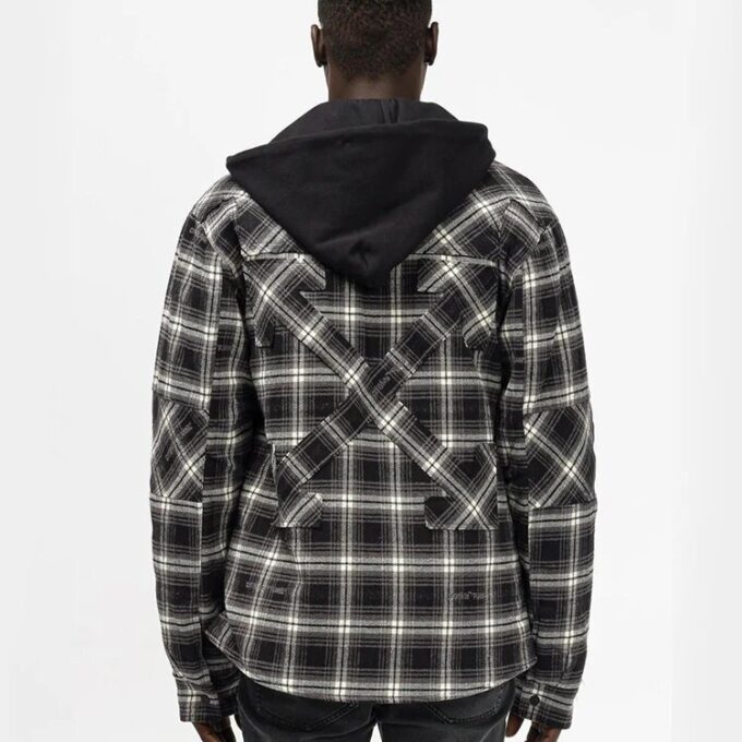 Abrigo de manga larga con capucha a cuadros FW20 para hombre, negro