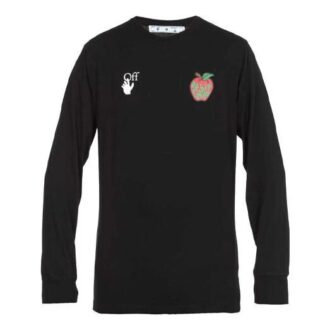 Algodón clásico con logo Apple estampado, cuello redondo y manga larga, negro
