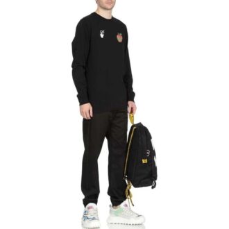 Algodón clásico con logo Apple estampado, cuello redondo y manga larga, negro