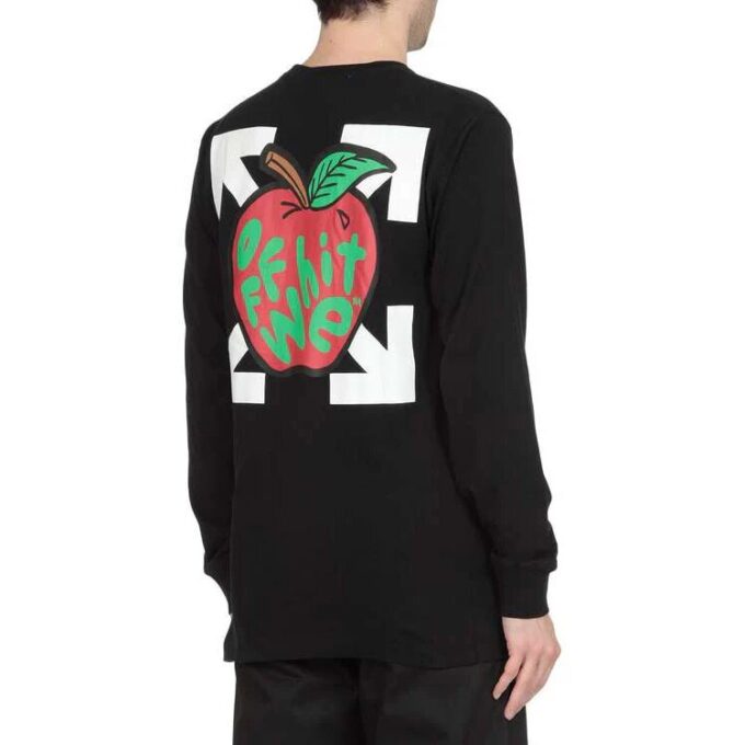 Algodón clásico con logo Apple estampado, cuello redondo y manga larga, negro