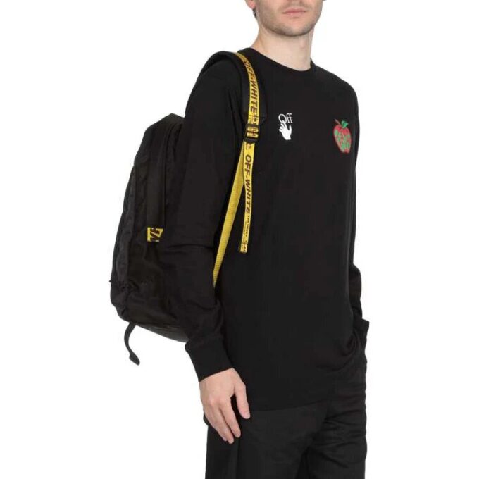 Algodón clásico con logo Apple estampado, cuello redondo y manga larga, negro