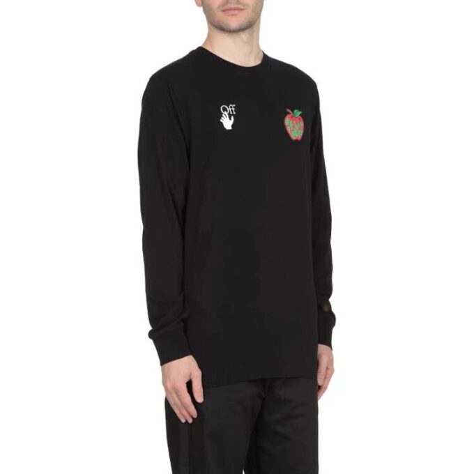 Algodón clásico con logo Apple estampado, cuello redondo y manga larga, negro