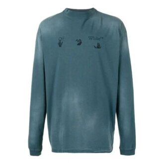 Blusa de hombre de la marca Off-White en color blanco roto con estampado de logotipo en el pecho, manga larga, azul neblina