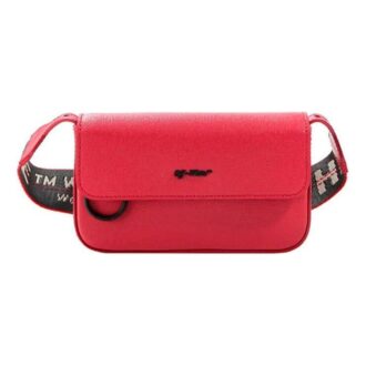 Bolso bandolera de cuero rojo con logotipo
