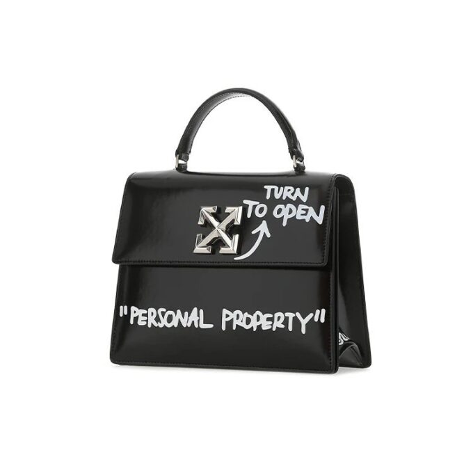 Bolso bandolera Off-White Jitney 1.4 con estampado de flechas y grafitis, negro