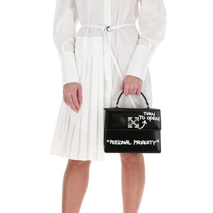 Bolso bandolera Off-White Jitney 1.4 con estampado de flechas y grafitis, negro