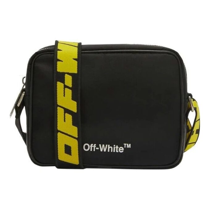 Bolso bandolera Off-White para hombre, ajustable, con correas para el hombro, estampado del logotipo y cremallera, negro/blanco