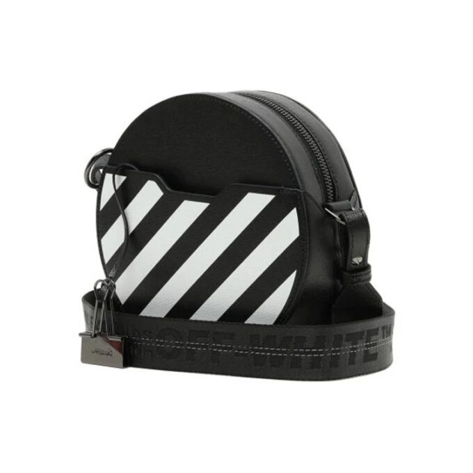 Bolso de hombro circular negro con estampado de rayas Off-White c/o Virgil Abloh