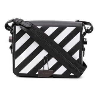 Bolso de Hombro con rayas y Binder Clip Off-White, negro y blanco