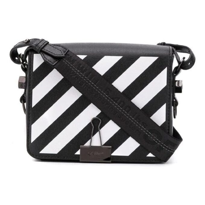 Bolso de Hombro con rayas y Binder Clip Off-White, negro y blanco