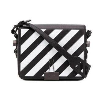Bolso de Hombro con rayas y Binder Clip Off-White, negro y blanco