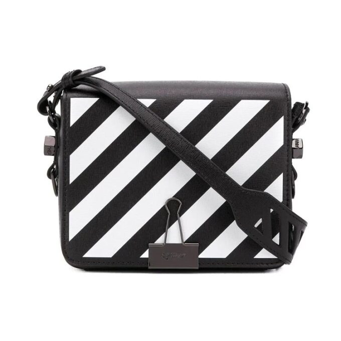 Bolso de Hombro con rayas y Binder Clip Off-White, negro y blanco