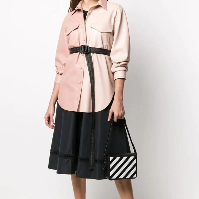 Bolso de Hombro con rayas y Binder Clip Off-White, negro y blanco