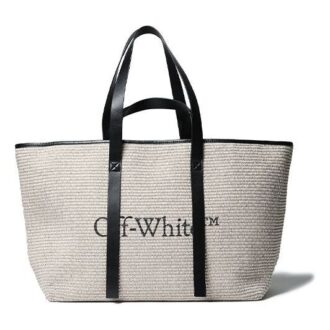 Bolso de hombro Off-White con estampado del logotipo, color beige