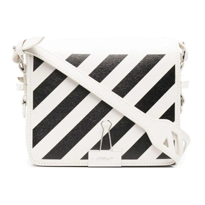 Bolso de hombro Off-White con placa con el logotipo en diagonal «Blanco Negro»