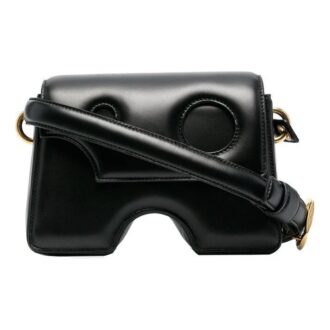 Bolso de hombro Off-White de piel auténtica 22 Burrow, negro