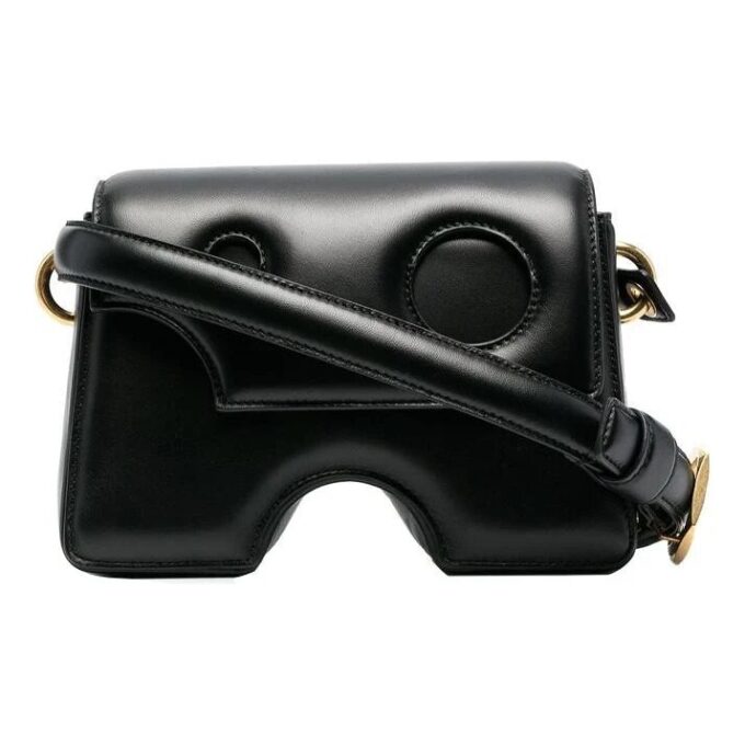 Bolso de hombro Off-White de piel auténtica 22 Burrow, negro