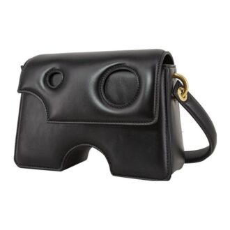 Bolso de hombro Off-White de piel auténtica 22 Burrow, negro