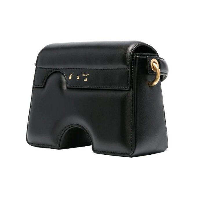 Bolso de hombro Off-White de piel auténtica 22 Burrow, negro