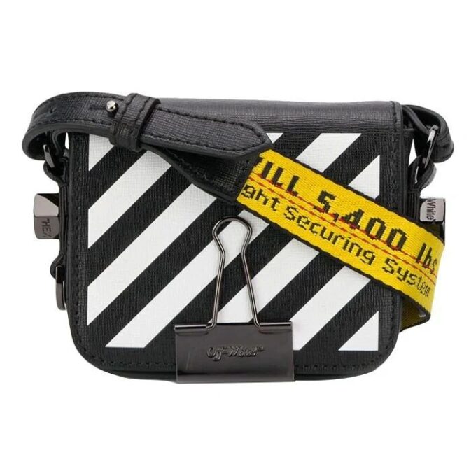 Bolso de hombro pequeño de cuero Off-White con 20 Binder Clips, negro