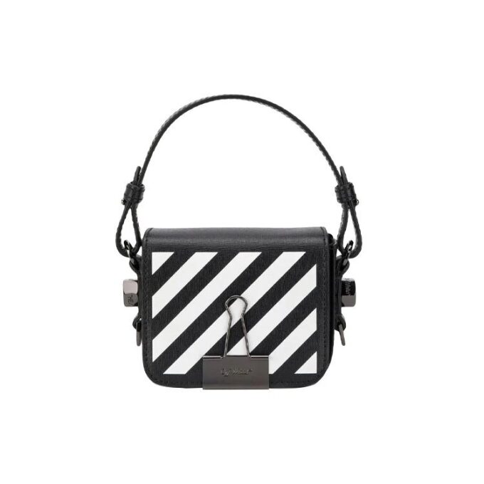 Bolso de hombro pequeño de cuero Off-White con 20 Binder Clips, negro