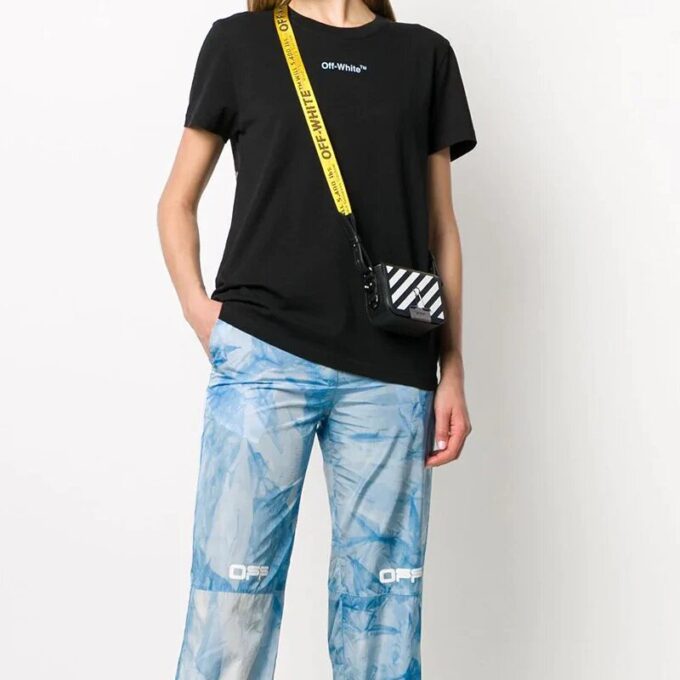 Bolso de hombro pequeño de cuero Off-White con 20 Binder Clips, negro
