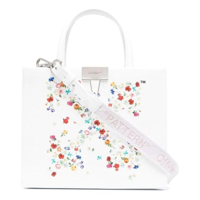 Bolso de mano Off-White con estampado de flechas y flores