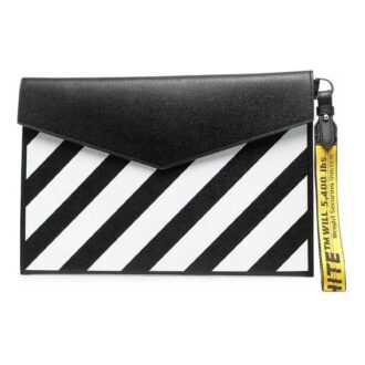 Bolso de mano tipo sobre de piel unisex negro y blanco