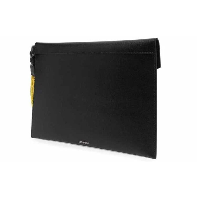 Bolso de mano tipo sobre de piel unisex negro y blanco