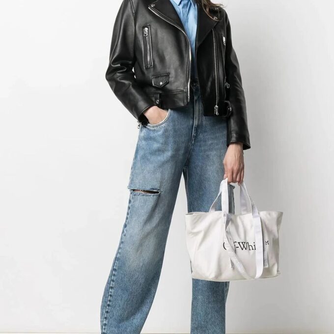 Bolso tote de lona con logo impreso, blanco