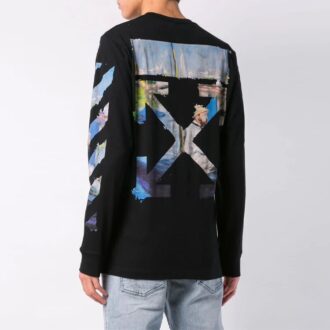 C/O Virgil Abloh Camiseta de manga larga para hombre con diseño de flechas diagonales en negro