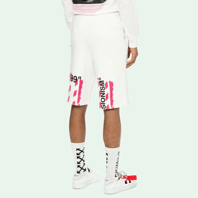 c/o virgil abloh For Men’s Pantalones cortos de chándal blancos con estampado Diag Stencil Blanco/Rosa