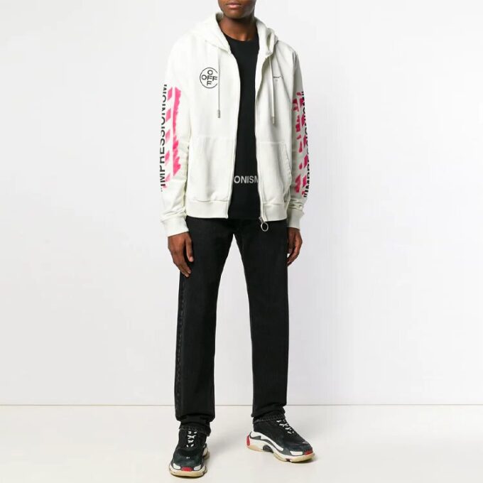 c/o virgil abloh hombre blanco estarcido diagonales cremallera