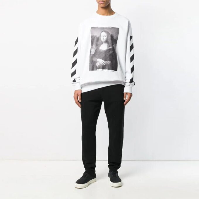 C/O Virgil Abloh Jersey de cuello redondo para hombre Diag Monalisa Blanco