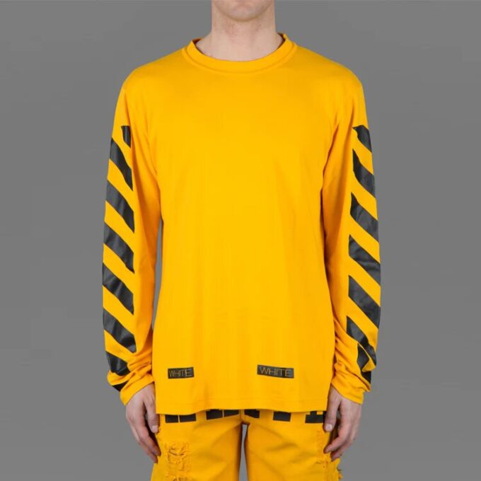 C/O VIRGIL OW 13 Camiseta de manga larga con rayas alfabéticas unisex amarilla