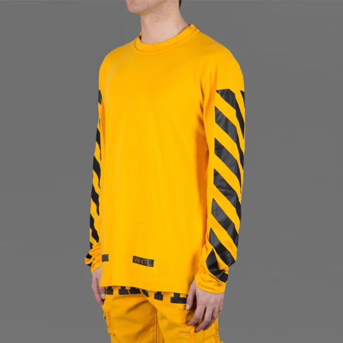 C/O VIRGIL OW 13 Camiseta de manga larga con rayas alfabéticas unisex amarilla