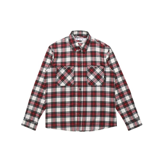 Camisa a cuadros Off-White para hombre SS21 con flecha en la espalda, color rojo