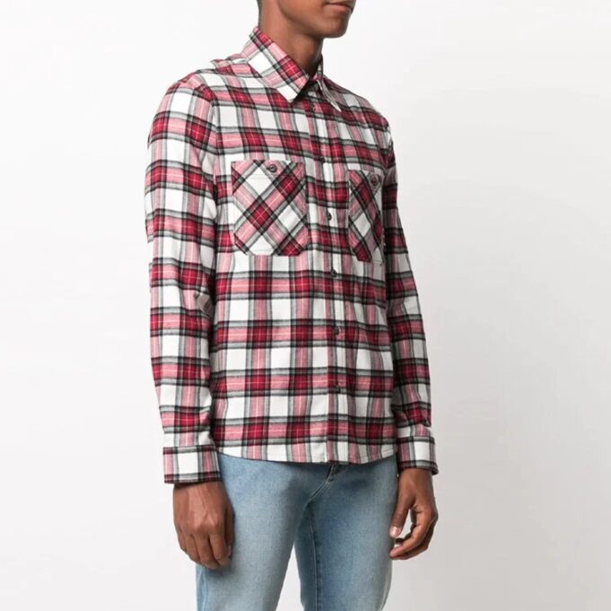 Camisa a cuadros Off-White para hombre SS21 con flecha en la espalda, color rojo