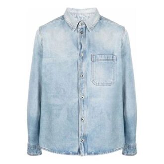 Camisa azul de manga larga con solapa y hebilla Off-White para hombre, colección primavera-verano 2021