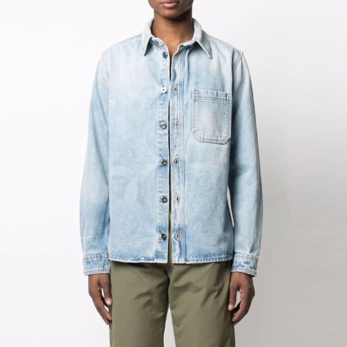 Camisa azul de manga larga con solapa y hebilla Off-White para hombre, colección primavera-verano 2021