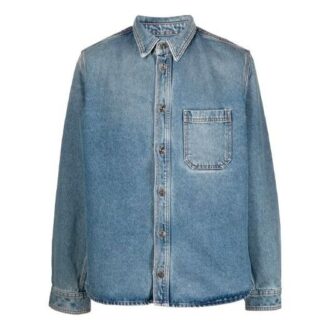 Camisa azul de manga larga holgada de Denim desgastado informal para hombre Off-White FW21