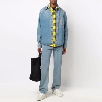 Camisa azul de manga larga holgada de Denim desgastado informal para hombre Off-White FW21