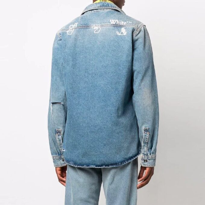 Camisa azul de manga larga holgada de Denim desgastado informal para hombre Off-White FW21