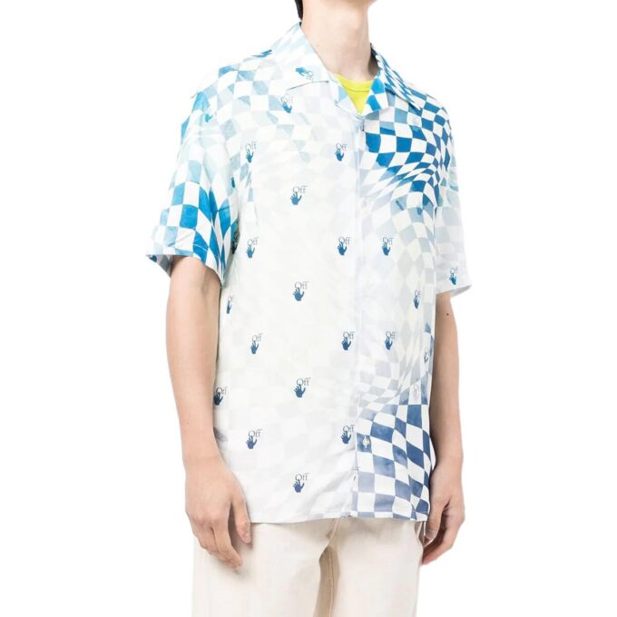 Camisa azul de pantalón corto con estampado de logotipo para hombre de Off-White